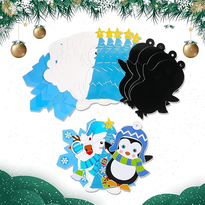 Civaner Christmas Crafts for Kids, Christmas Arts and Crafts DIY Christmas Tree Ornament Kit Make Your Own Christmas Craft Projects for Kids Ages 6-8 8-12, 4 Styles (32 Sets)