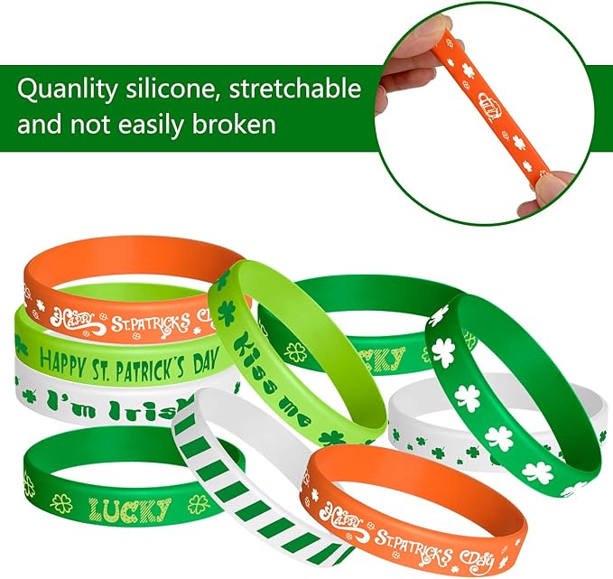 TUPARKA 35 Pieces St Patrick Bracelets Rubber Clover Irish Bracelet Silicone Bracelet for Party Favors School Children Gifts Supplies, Rubber Silicone