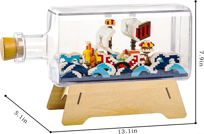 HI-REEKE Thousand Sunny Ship in a Bottle Micro Building Blocks Set, Anime Piece One Pirate Mini Bricks Boat Model Battleship Toy Kit for Adults Kids Teens -1601PCS