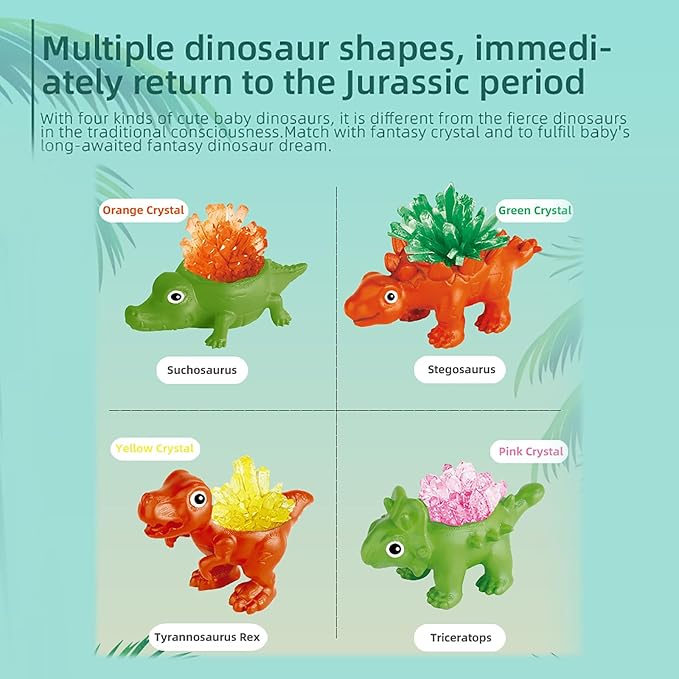 Crystal Growth Kit - 3 Vibrant Colorful Dinosaur growths - Science kit for Kids Ages 6-8, Great Gift Toys for Boys and Girls Ages 8-12, STEM Projects for Kids