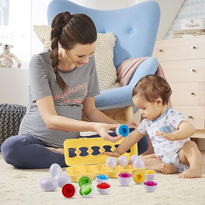 Matching Eggs 12 pcs Set Easter Eggs - Educational Color & Shape Recognition Sortere Skills Study Toys, Montessori Toys, STEM Educational Toy Gift for Toddler 1 2 3 Year Old