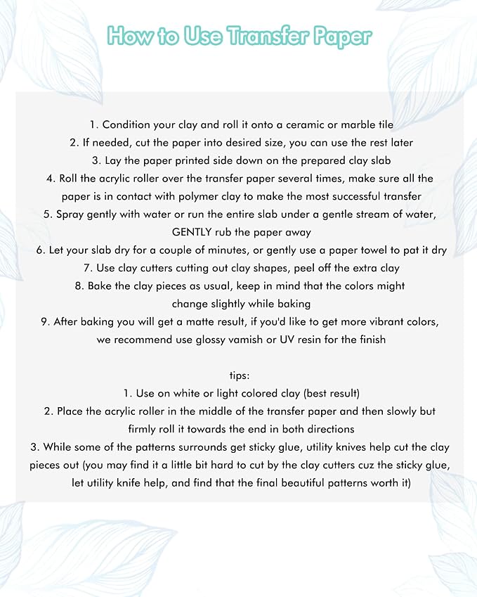 Puocaon Polymer Clay Transfer Paper - 20 Pcs Floral Water Transfer Paper for Polymer Clay, Eucalyptus Leaves Transfer Paper for Polymer Clay Earrings, Peony Polymer Clay Transfer Sheets for Jewelry