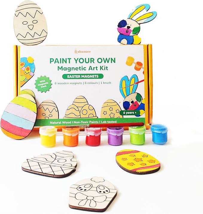 Shumee Paint Your Own Wooden Magnets -(Easter Magnets Themed) DIY Art & Craft for Kids- Age 6 Years+ | Organic 6 Non Toxic Paint | Ideal Gift for Kids | Valentine's Day Gift for Kids