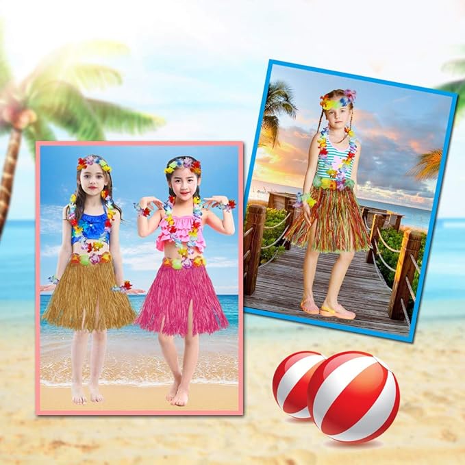 40cm Performance grass skirt with flowers bracelets headband necklace Hula set Gold