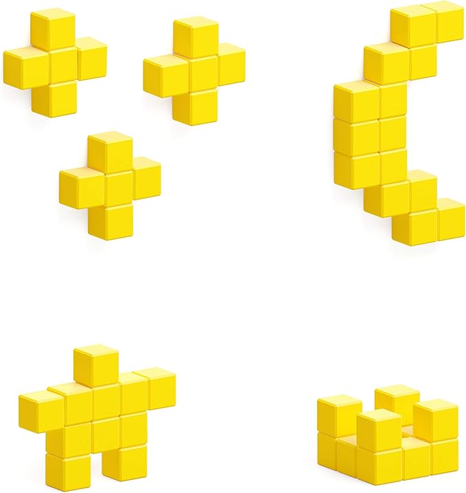 PIXIO-16 Yellow Color Series Magnetic Blocks Building Set 16pcs with Free App, Stress Relief Building Blocks, Magnets for Kids, Pixel Art Desk Toy, Fidget Toys