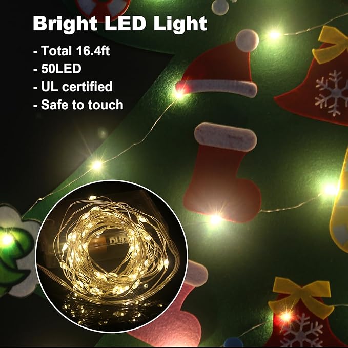 4.5ft Felt Christmas Tree for Toddlers with LED Light & 37pcs Ornaments, Velcro Montessori DIY Xmas Decorations - 4.5 Feet