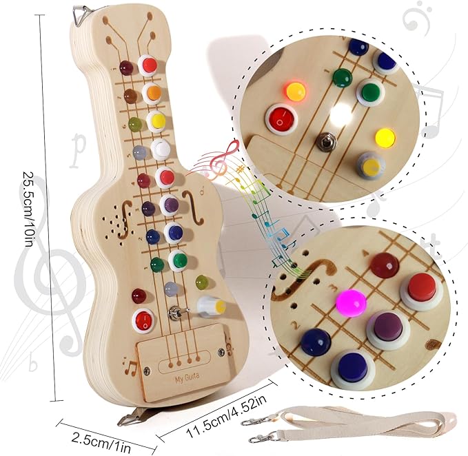 LED Busy Board, Wooden Sensory Toys for Toddler, Montessori Music Toy for Airplane, Travel Activity Educational Learning Toy, Busy Light Switch Autism Toys, Birthday Boys Girls Gifts
