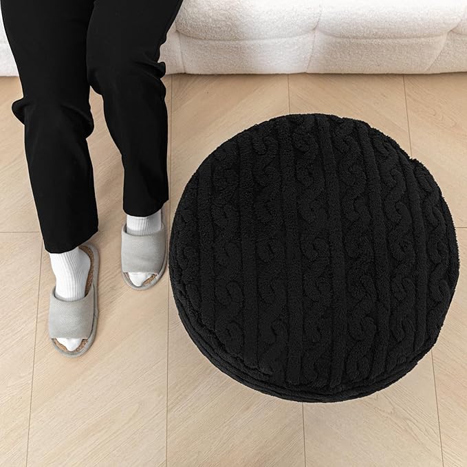 Asuprui Round Pouf Ottoman Stuffed Pouf Foot Stool Floor Chair for Living Room Bedroom Filled Boho Foam Ottoman Foot Rest for Couch 20 Diameter x 12 Height Black Pouf with Filler