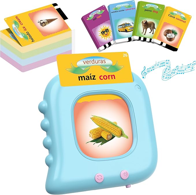Spanish Flash Cards for Kids Toddlers 1-3, Bilingual Buddy Talking Flash Cards, Autism Sensory Learning Toys, Montessori Educational Speech Therapy Toys, Autism Learning Materials, Ideal Gift for Boys