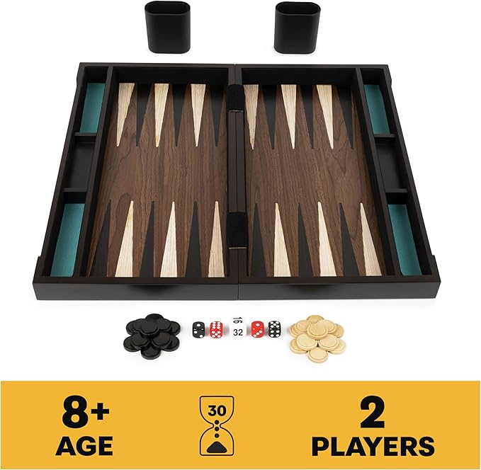 Spin Master Games Legacy Deluxe Wooden Backgammon Classic 2-Player Original Board Game Set with Cups and Dice, for Kids and Adults Aged 8 and up