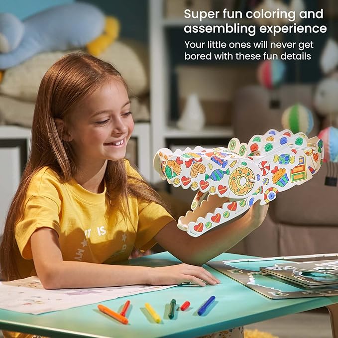 Arteza Kids 3D Coloring Puzzle Set, 1 Alligator to Craft, Model Kit with 10 Foam Pieces, 5 Nontoxic Markers, & Easy-to-Follow Instructions, Art Supplies for Kids’ Activities