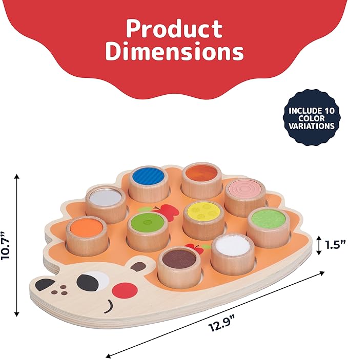 PREXTEX Sensory Hedgehog Toys for Toddlers - Montessori Color Sorting Toys - Includes 1 Wooden Board and 10 Colored Sensory Blocks - for Ages 12 Months and Up - Educational Toy - 1.5x12.9x10.7 in