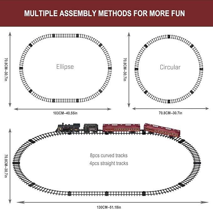 Electric Train Sets for Boys Girls Metal Alloy Christmas Trains Toys Steam Locomotive, Passenger Carriages, Tracks, Light & Sounds Rechargeable Birthday Gifts for Kids 3 4 5 6 7 8 + Years Old Red …