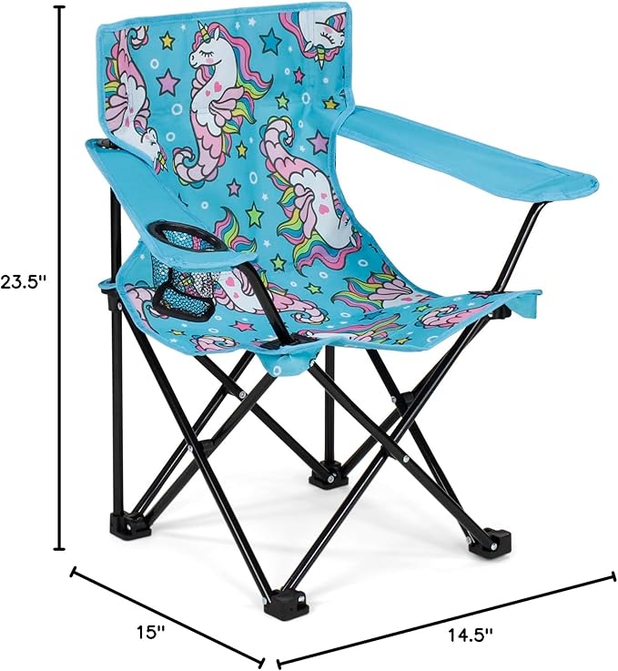 Emily Rose Kids Folding Chair | Beach Chair with Safety Lock- Camping Chair for Boyos Girls Toddler with Cup Holder & Carry Case- Tailgate, Travel, Lawn- for Indoor & Outdoor (Sea Unicorns)
