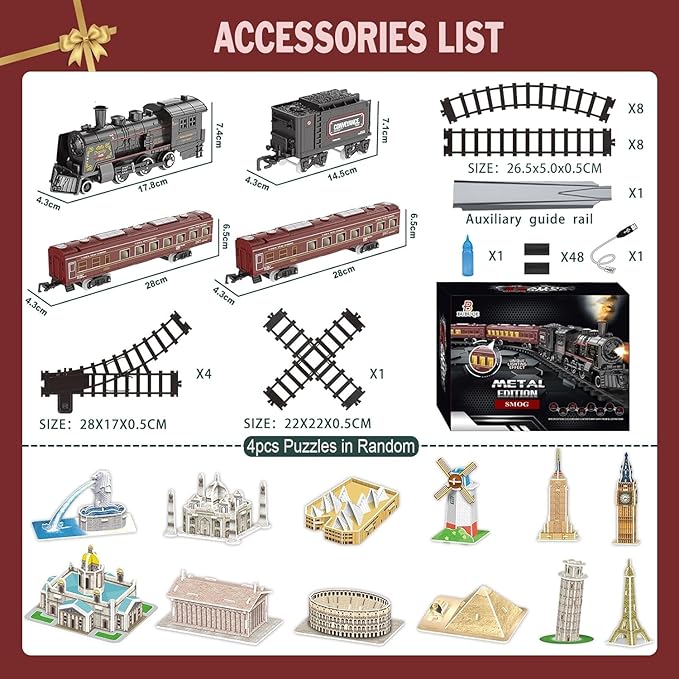 Electric Train Sets for Kids Metal Alloy Christmas Train Toys Steam Locomotive, Glowing Passenger Carriages, Luxury Tracks, Light & Sounds Rechargeable Birthday Gifts for Boys Girls Red โฆ