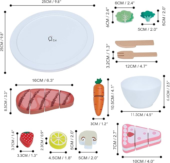 Teamson Kids Little Chef Frankfurt 27 Piece Play Kitchen Tablet with Recipes and Pretend Ingredients and Wooden Food Cutting Set, Multicolor/White , Green