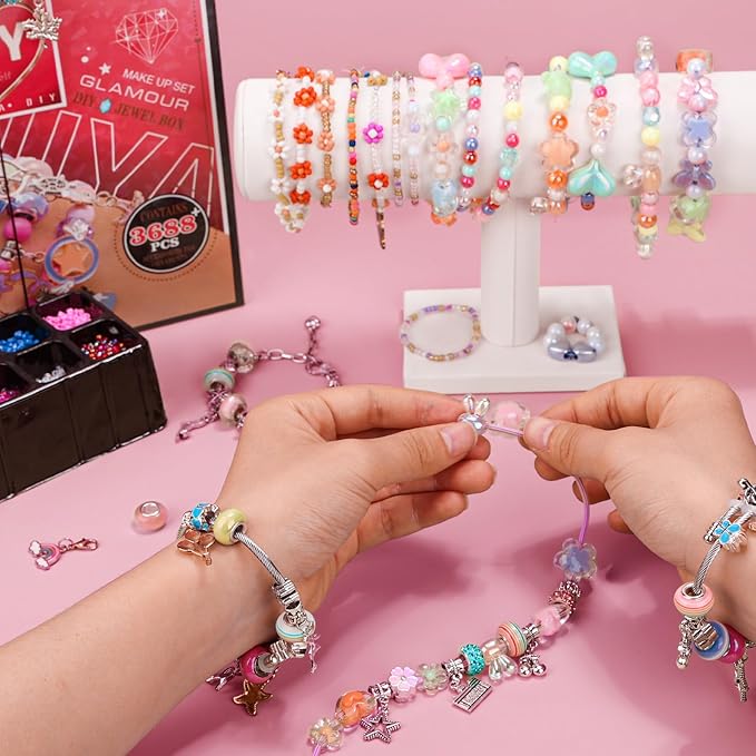 Woiworco Jewelry Making Kits Bracelet Making Kit with Jewelry Box, Valentine's Day Gifts Birthday Gifts for Kids Girls 4-6 8-12, Art and Craft Set