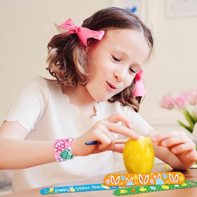 Viicoor Easter Slap Bracelets 48 PCS Snap Bracelet Party Favors Basket Bag Filler School Prizes Birthday Gifts Party Favors Easter Gifts Bulk (#20-Easter-48pcs)