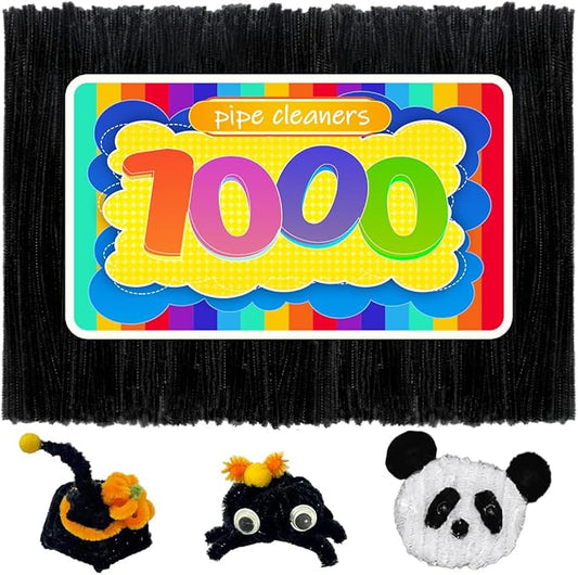 GAGANIU 1000pcs Pipe Cleaners, Pipe Cleaners for Crafts, Craft Supplies Multicolor Chenille Stems for Art&Craft Christmas DIY Projects(Black)
