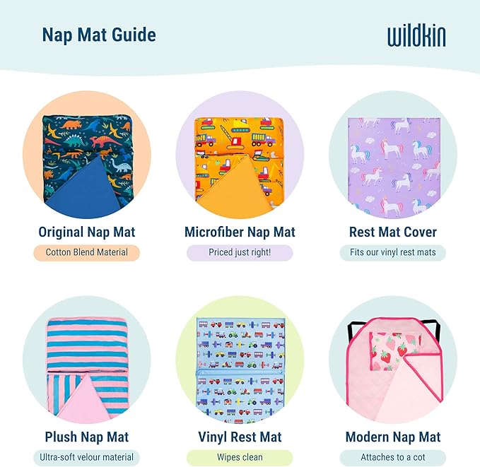 Wildkin Original Nap Mat with Reusable Pillow for Boys & Girls, Perfect for Elementary Daycare Sleepovers, Features Hook & Loop Fastener, Cotton Blend Materials Nap Mat for Kids