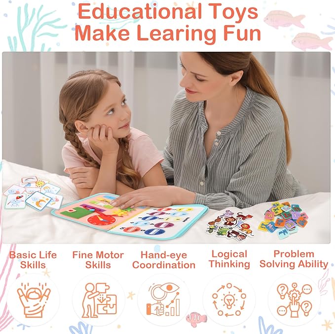 Toddler Busy Board Montessori Toys for Toddlers 1-3 Year Old Educational Activity Book Board Sensory Travel Toys Ages 2-4 Preschool Learning Fine Motor Skills Toy Quiet Book Gift for Kids