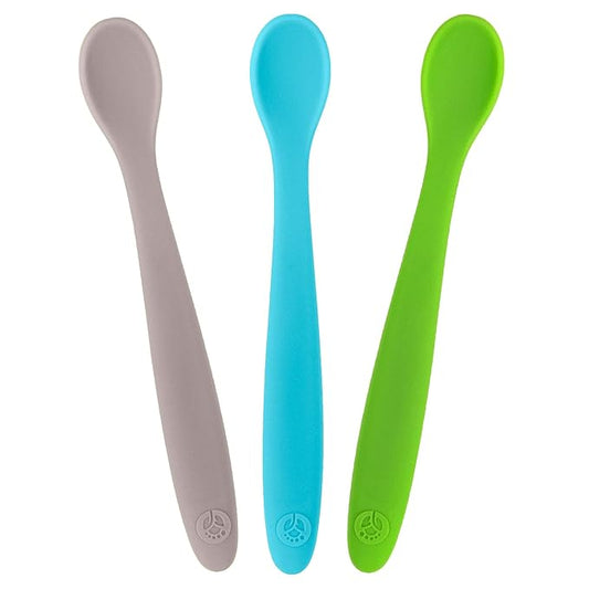 WeeSprout Silicone Baby Spoons - First Stage Infant Feeding Utensils With Soft-Tip, Bendable Kitchenware for Parent & Self-Feeding, Ultra-Durable, Dishwasher Safe, Travel Case, Set of 3