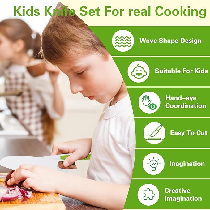 11 PCS Montessori Kitchen Tools and Safe Cooking Sets for Toddlers – Explore Real Cooking with Toddler-Friendly Plastic Knives, Crinkle Cutter, and Cutting Board
