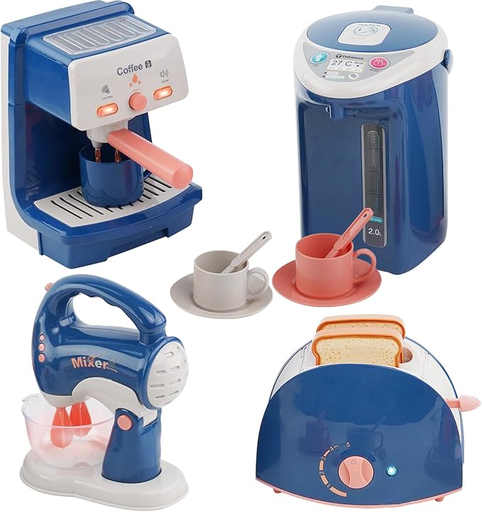 Kitchen Appliances for Kids Pretend Play Set Cooking Toys with Coffee Maker, Blender, Mixer, Toaster, Play Food, Utensils Kitchen Accessories Set for Girls Boys Gift
