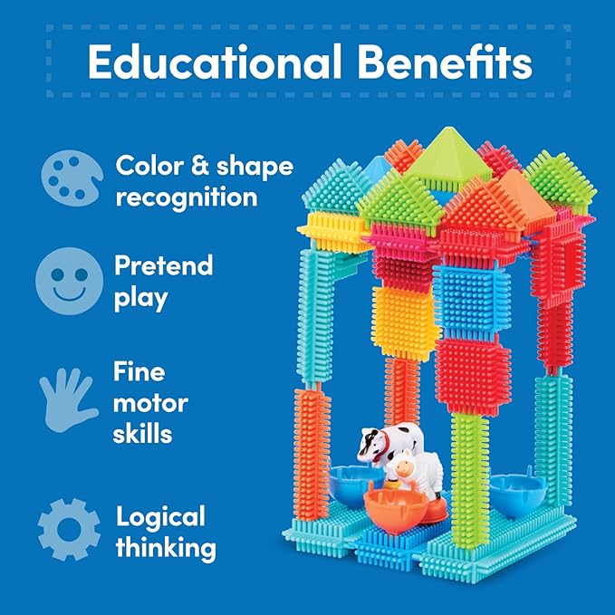 Battat- Bristle Blocks- STEM Interlocking Building Blocks- 113 pc Playset- Reusable Storage Case- Developmental Toys for Toddlers & Kids- Deluxe Builder Case- 2 Years +
