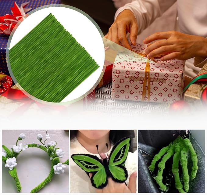 TOAOB 100pcs Pipe Cleaners Grass Green Pipe Cleaners Chenille Stems 6mm x 12 Inch Fuzzy Sticks Craft Supplies for Art DIY Crafts Decorations
