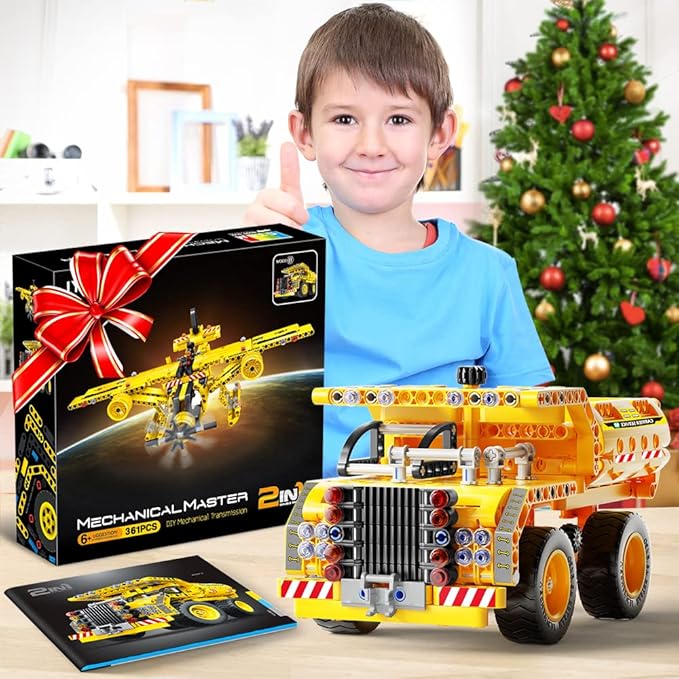 Jyusmile STEM Toy Building Toy for Age 6, 7, 8, 9, 10, 11, 12 Years Old Kids Boys Girls - 2-in-1 Truck Airplane Take Apart Toy, 361 Pcs DIY Building Blocks Kits, Engineering Construction Toy