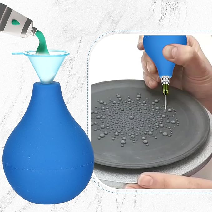Dandat 34 Pcs Pottery Tools Supplies Ceramic Precision Applicator Slip Trailing Bottles Ceramic Precision Tips Applicator 3 Ounce Clay Tools Set Needle Tip Squeeze Bottle for Pottery Glaze(Blue)