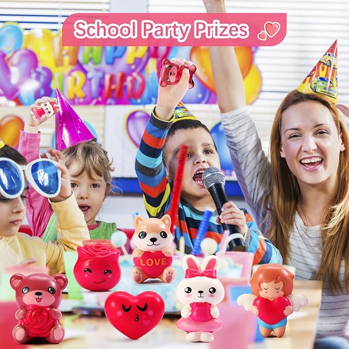 Valentines Day Squishies Toys Slow Rising, Kids Valentines Gifts for School Classroom Exchange Valentines Cards Gifts, Prizes Party Favors for Girls,Boys,Kids Party