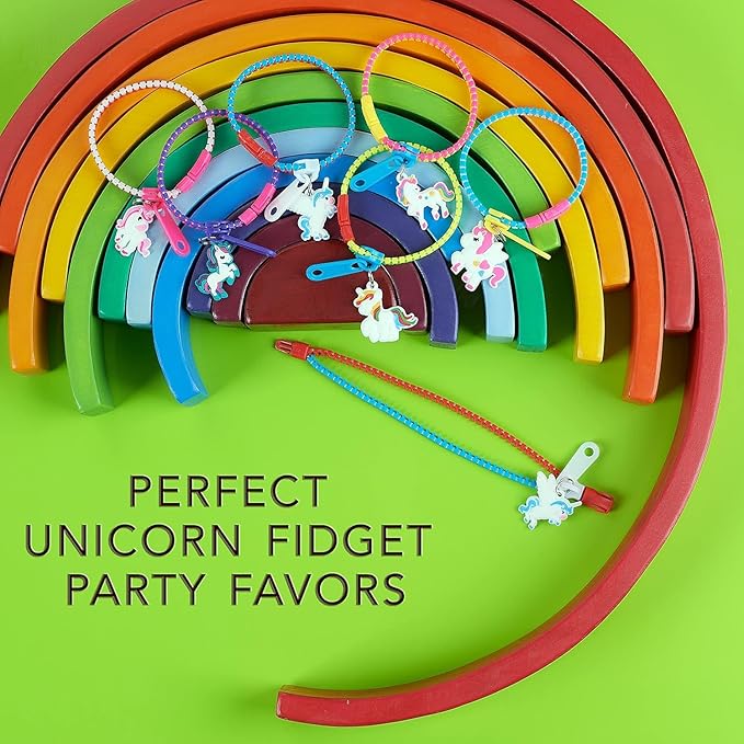 UpBrands Unicorn Valentine Gifts For Kids Zipper Bracelets Bulk Set, Kit for Unicorn Birthday Party, Goodie Bags & Stuffers, Perfect Friendship Fidget Toys