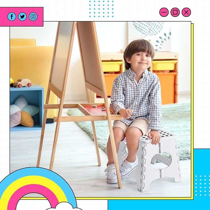 Delxo Folding Step Stool,11 Inch Foldable Step Stools for Kids & Adults,Portable Collapsible Step Stool with Handle, Lightweight Plastic Folding Stool for Kitchen Bathroom,Bedroom (White 12 Packs)