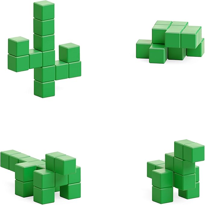 PIXIO-16 Green Color Series Magnetic Blocks Building Set 16pcs with Free App, Stress Relief Building Blocks, Magnets for Kids, Pixel Art Desk Toy, Fidget Toys