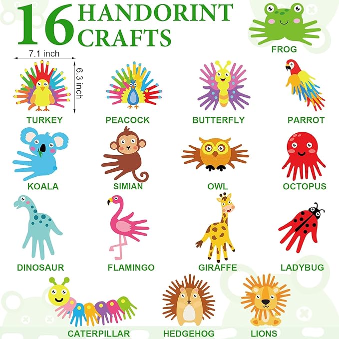 Sumind 16 Sets Arts and Crafts Kits for Kids Ages 3-5 Toddlers Craft Kit for Preschoolers Kindergarten Elementary Animal Handprint Educational Learning Easy Fun School Birthday Gift for School Opening