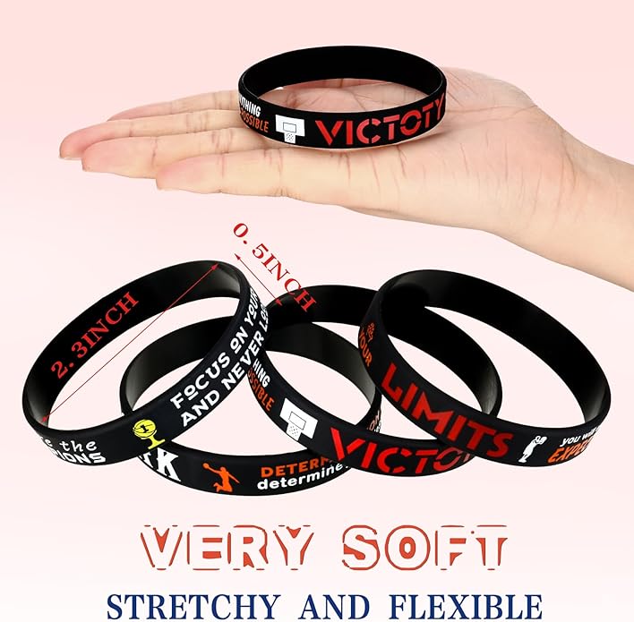 Zhanmai 48 Pieces Basketball Bracelets Silicone Motivational Wristbands, Silicone Inspirational Bracelets Basketball Party Favors for Men Women Sports Birthday Sports Themed Class of 2025 Gifts Party