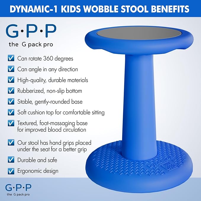 -Dynamic-, Kid Wobble Stool Pair, Wiggle Chair Flexible Seating for Preschool & Elementary Classroom, Improves Focus, Posture & ADHD/ADD-Blue 17.7 Hight' Stools Pack of 2
