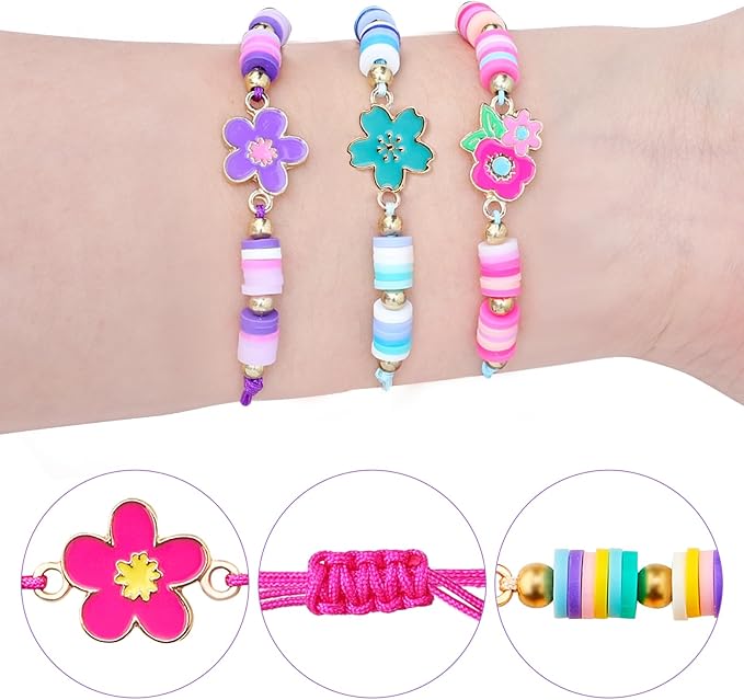 12 Pcs Kids Bracelet for Girls Toddler Jewelry Groovy Flower Princess Party Favors Friendship Bracelets Adjustable Pretend Play Goodie Bag Classroom Reward