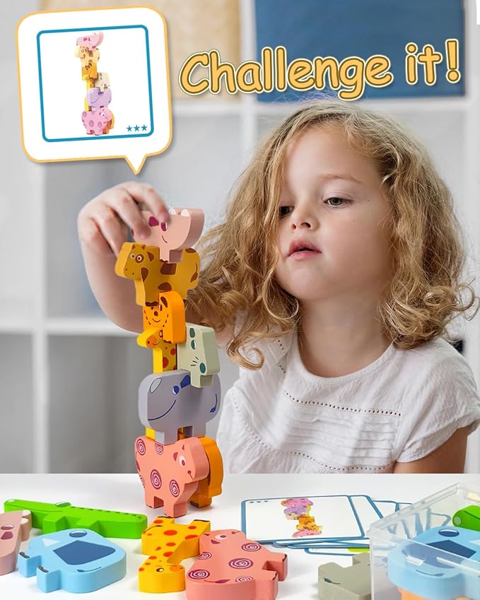 Montessori Toys for 1 2 3 4 Year Old Boys Girls, Toddler Toys Age 2-4, 10 Pack Wooden Animal Blocks Sorting & Stacking Education Toddler Puzzles Toys,1 2 3 4 Year Old Girl Boy Birthday Gifts