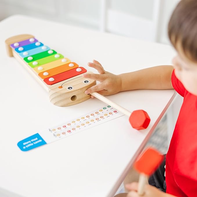 Melissa & Doug Caterpillar Xylophone Musical Toy With Wooden Mallets 15.25" x 6.5" x 1.5 - For Toddlers,Ages 3+,Blue