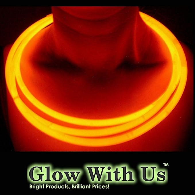 Glow Sticks Bulk Wholesale Necklaces, 1200 22” Orange Glow Stick Necklaces, Bright Color, Glow 8-12 Hrs, Connector Pre-Attached, Sturdy Packaging, GlowWithUs Brand