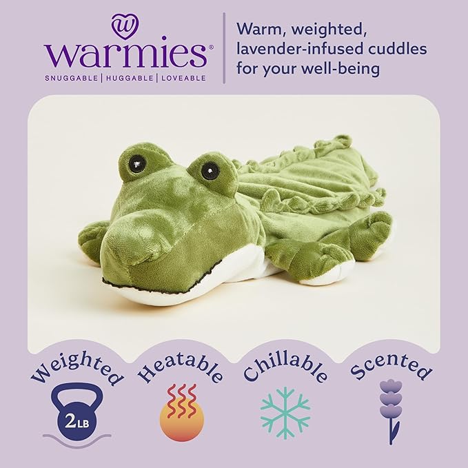 warmies Green Alligator Microwavable, Hot or Cold for Cool Relaxation and Warm Relief, Lavender Scented Cozy Plush Animal
