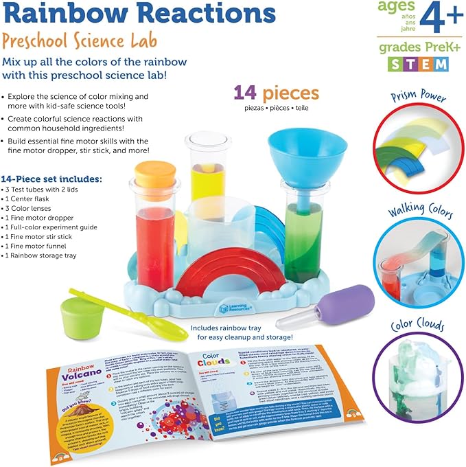 Learning Resources Rainbow Reactions, 14 Pieces, Ages 4+, Preschool Science Lab, Science Kits, Science Experiments for Kids, STEM Toys for Kids