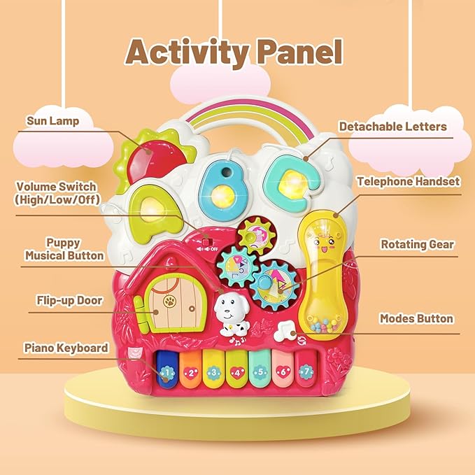 Sit to Stand Baby Walker, Activity Center with Music and Light, Activity Table for Toddlers, Push Toys for Babies Learning to Walk, Early Education Toys for Infant Boys Girls 6 Months Up