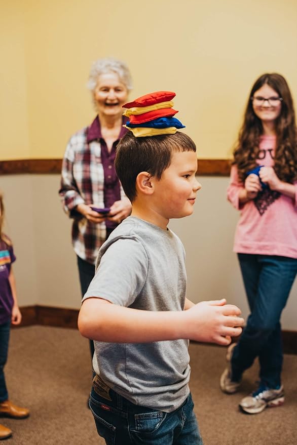 Square 4" Bean Bags, Two Each, red, Orange, Yellow, Green, Blue, and Purple with Drawstring Storage Bag, Direct from USA Manufacturer
