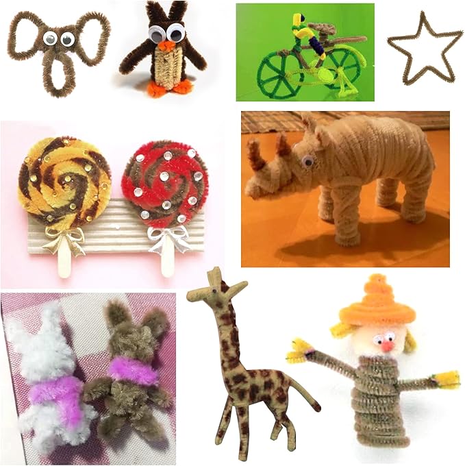 TOAOB 100pcs Pipe Cleaners Light Brown Chenille Stems 6mm x 12 Inch Fuzzy Sticks Craft Supplies for Art DIY Crafts Decorations