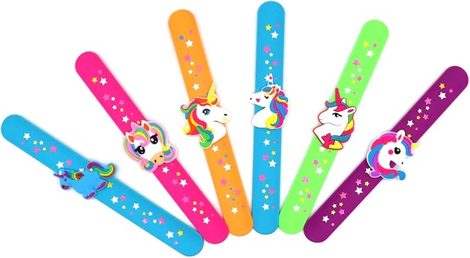 Silicone unicorn Slap Bracelets - Silicone Unicorn Wristband Birthday Party Favors, Boys Girls Party Favors Gifts Carnival Prizes Set (6 Pack