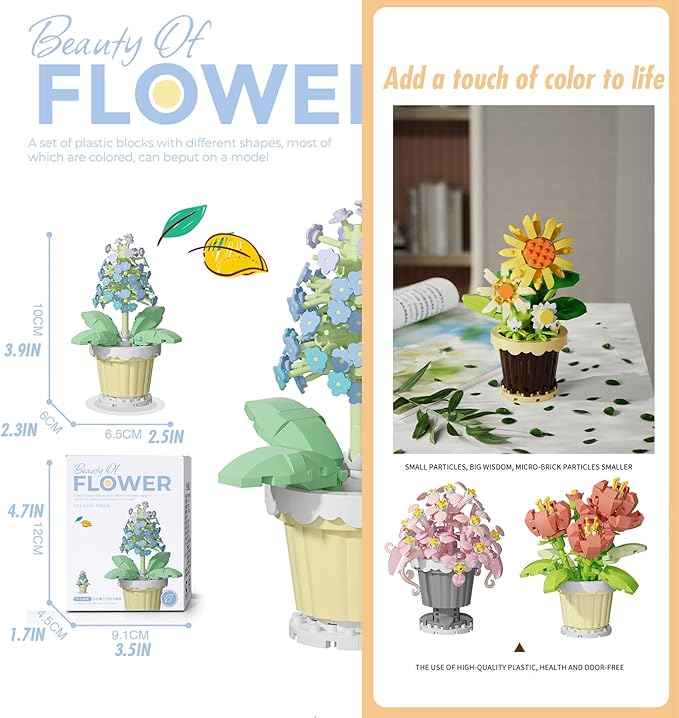12 Set Mini Flower Potted Plant Bonsai Building Toy Blocks Artificial Particle Flower Botanical